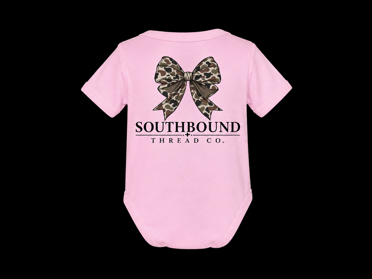 Vintage Duck Camo Bow Onesie