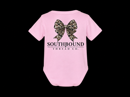 Vintage Duck Camo Bow Onesie