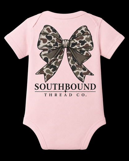 Vintage Duck Camo Bow Onesie