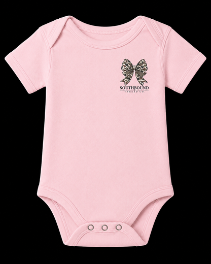 Vintage Duck Camo Bow Onesie