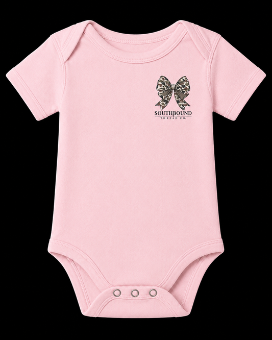 Vintage Duck Camo Bow Onesie